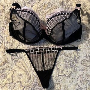 Freya Black and Pink Lace Bra Set